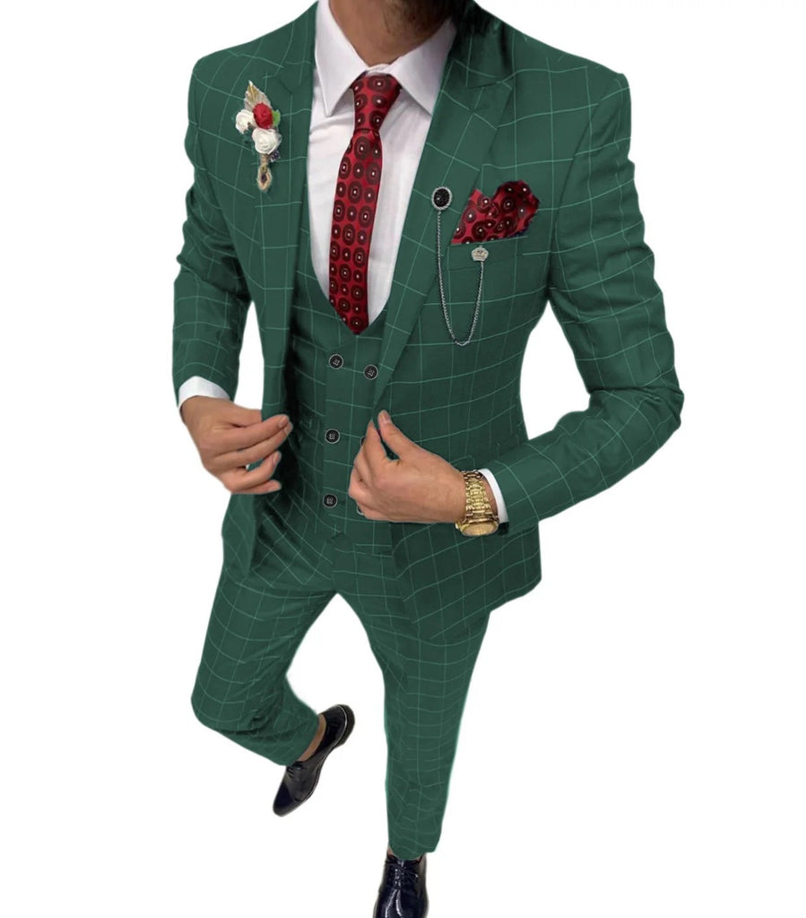 Men’s Classic Lattice Pattern Three-Piece Suit