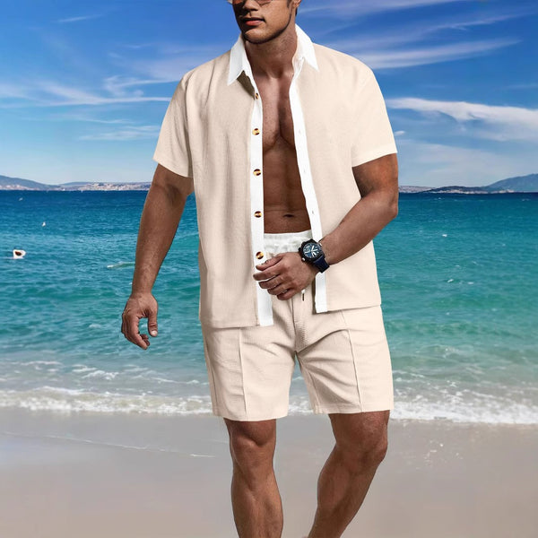 Men's Casual Vacation Shirt And Shorts Two-piece Suit