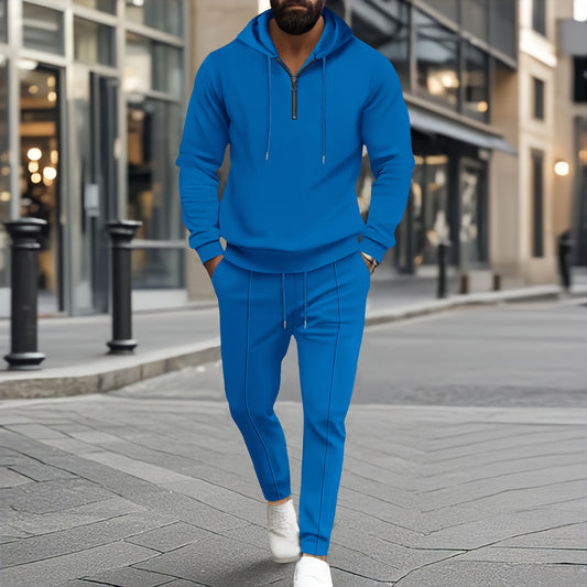 Men’s Waffle Hooded Long Sleeve Two-Piece Set