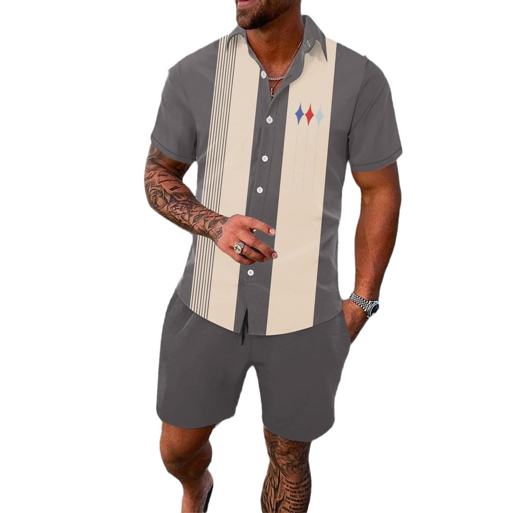 Men’s Gradient 3D Print Two-Piece Summer Outfit