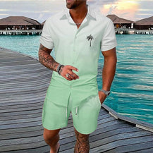 Men’s Gradient 3D Print Two-Piece Summer Outfit