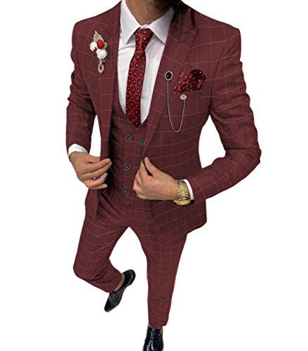 Men’s Classic Lattice Pattern Three-Piece Suit