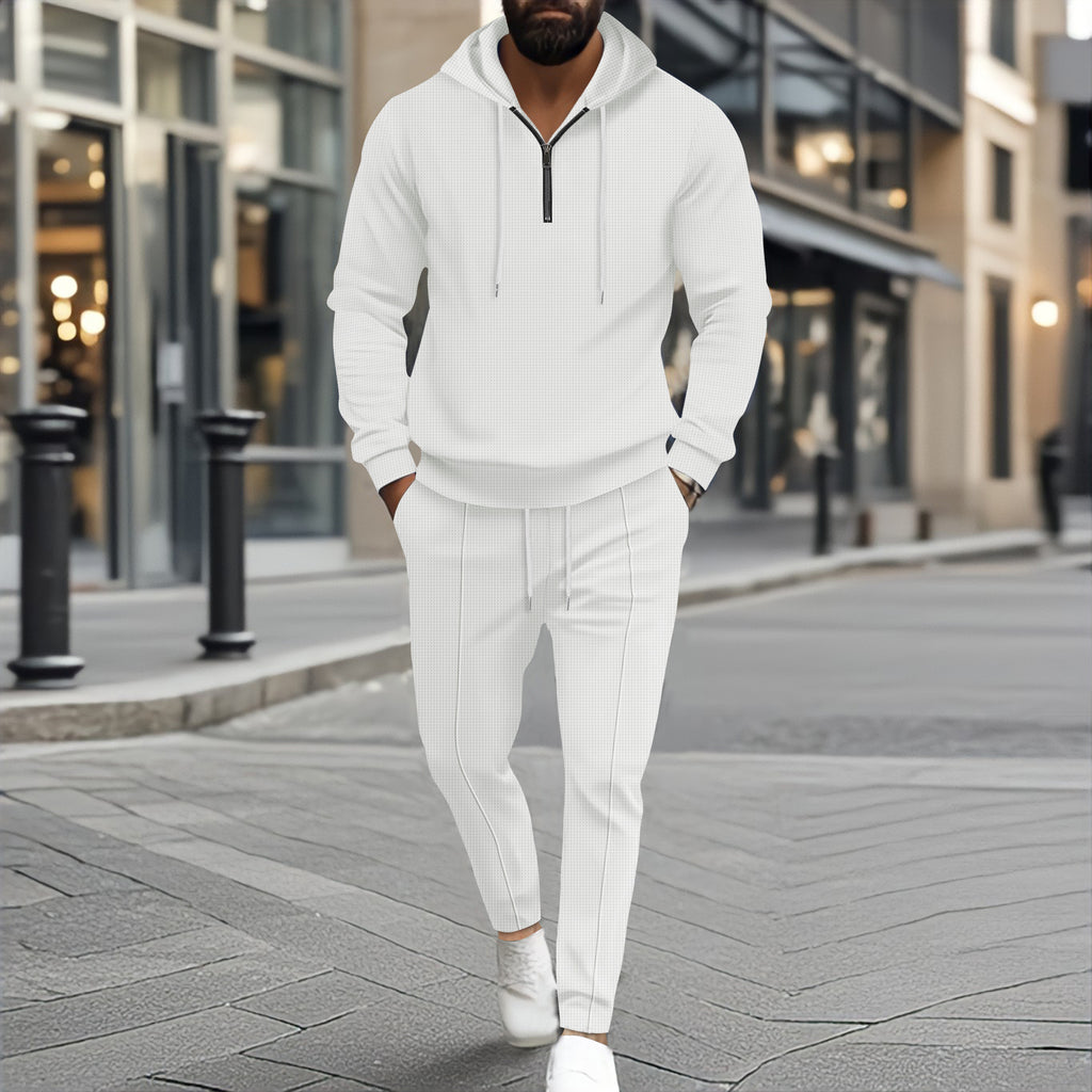 Men’s Waffle Hooded Long Sleeve Two-Piece Set