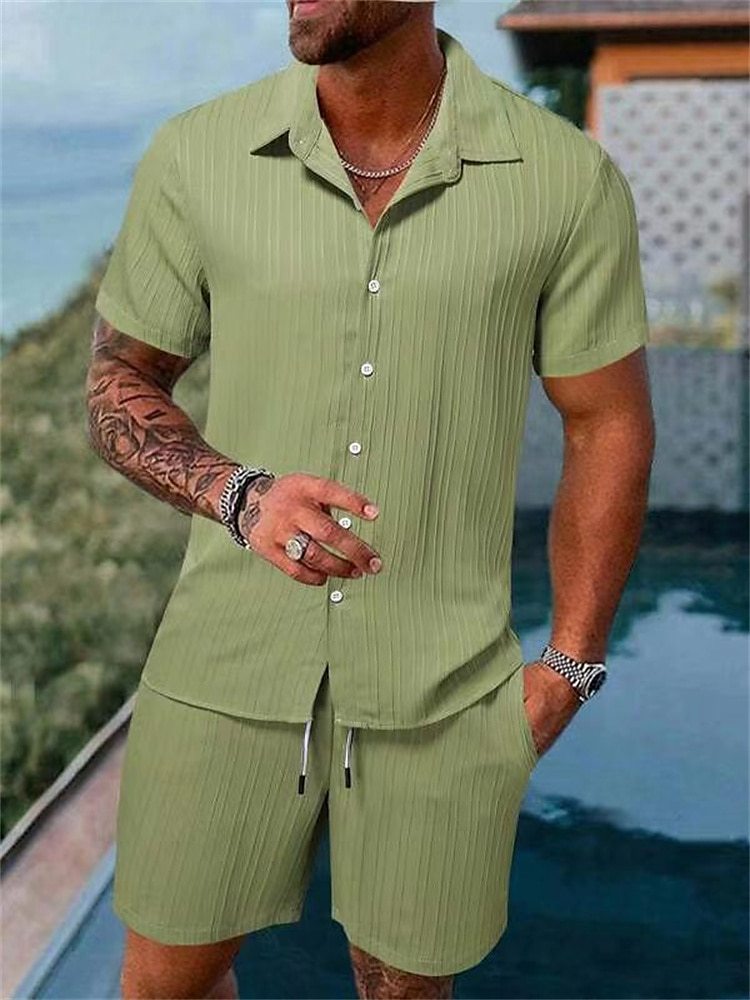 Men’s Gradient 3D Print Two-Piece Summer Outfit