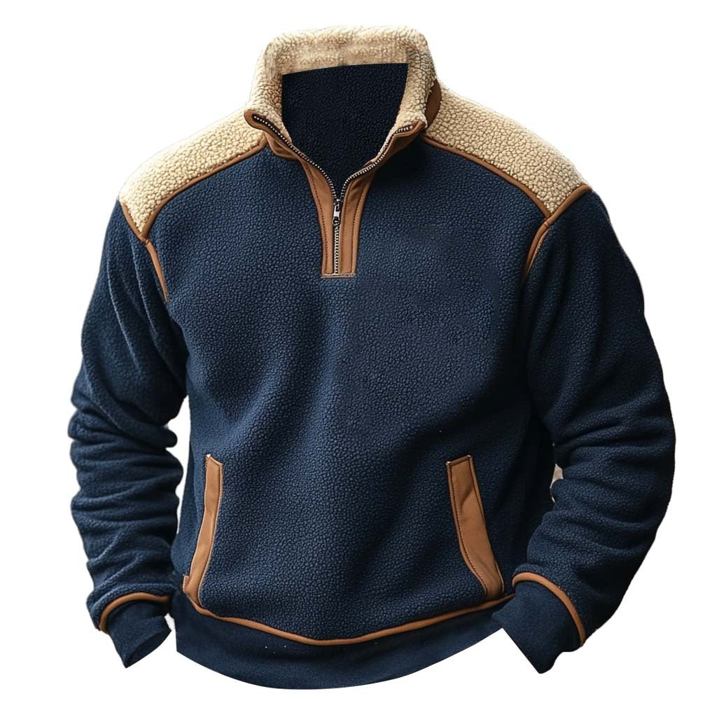 Men’s Color Stitching Stand-Collar Sweater