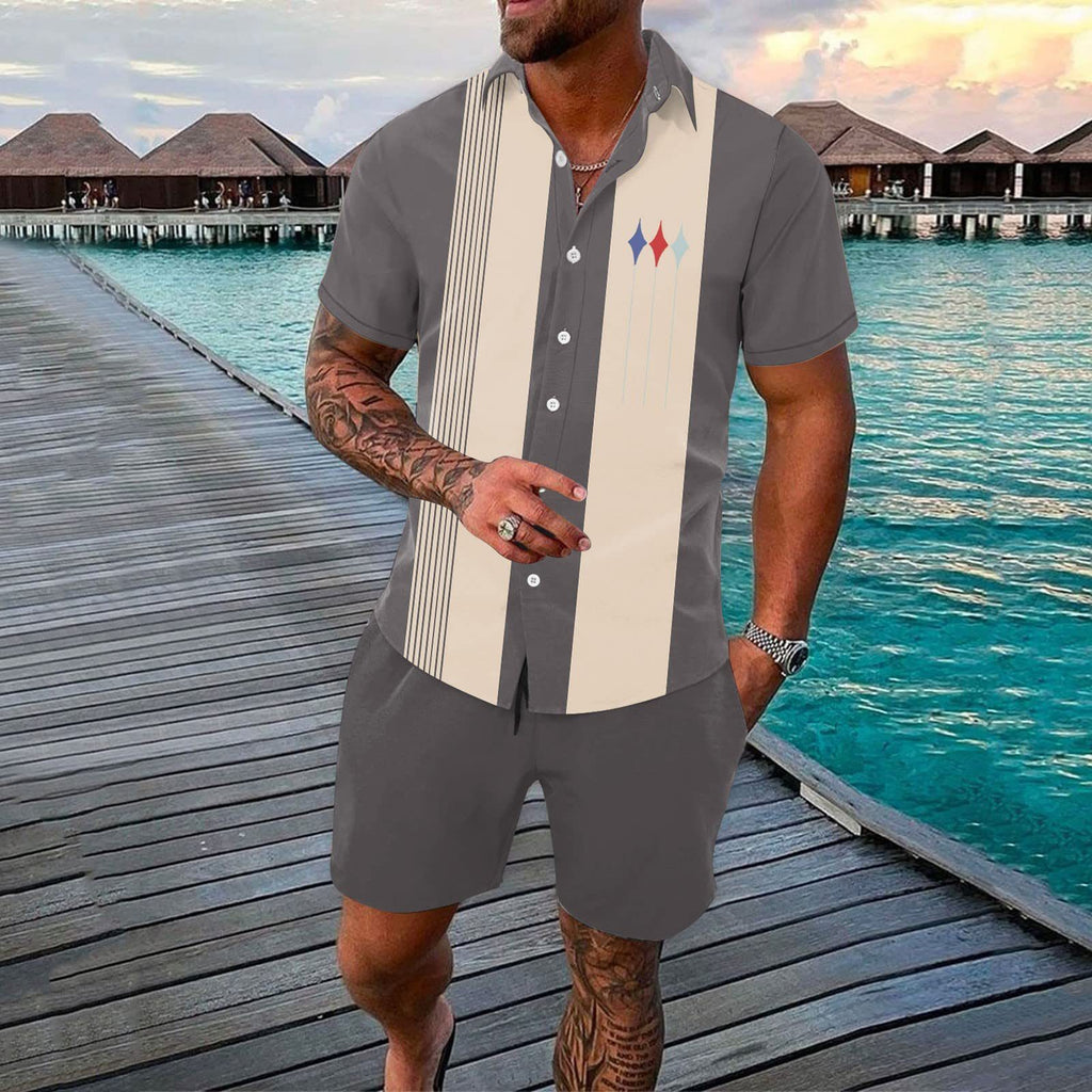 Men’s Gradient 3D Print Two-Piece Summer Outfit