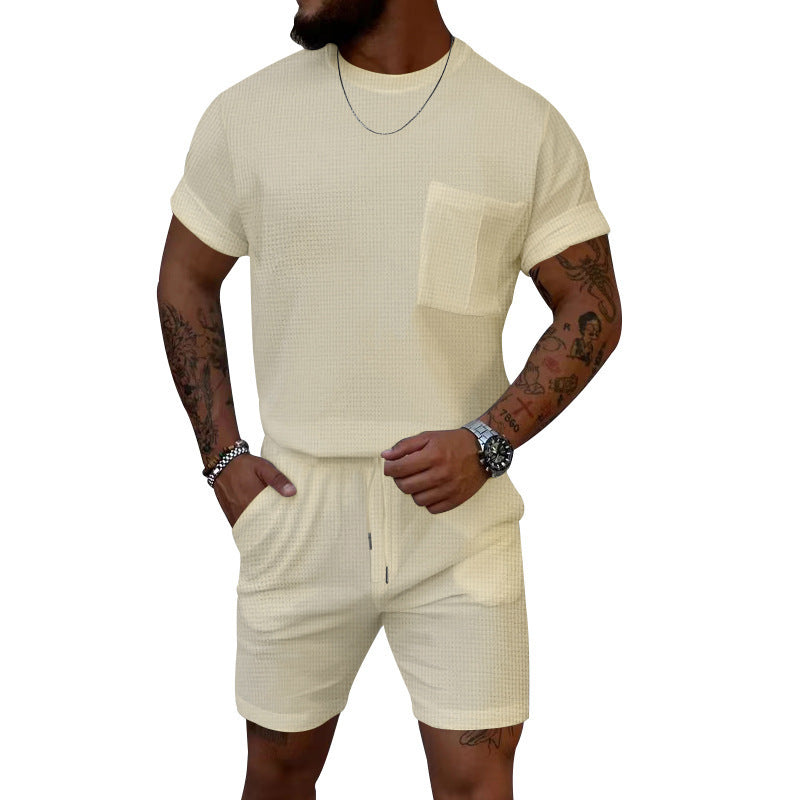 Waffle Summer Casual Shorts Set for Men