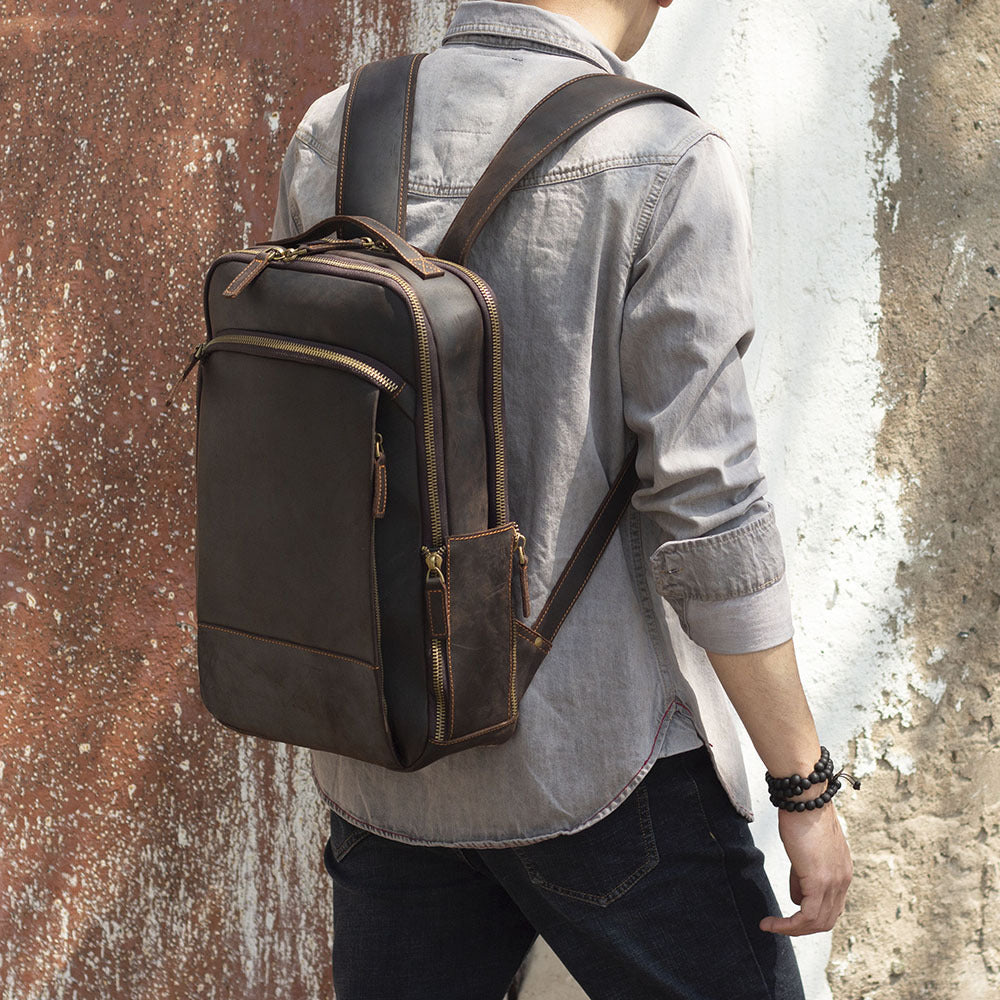 Men’s Minimalist Vintage Leather Backpack