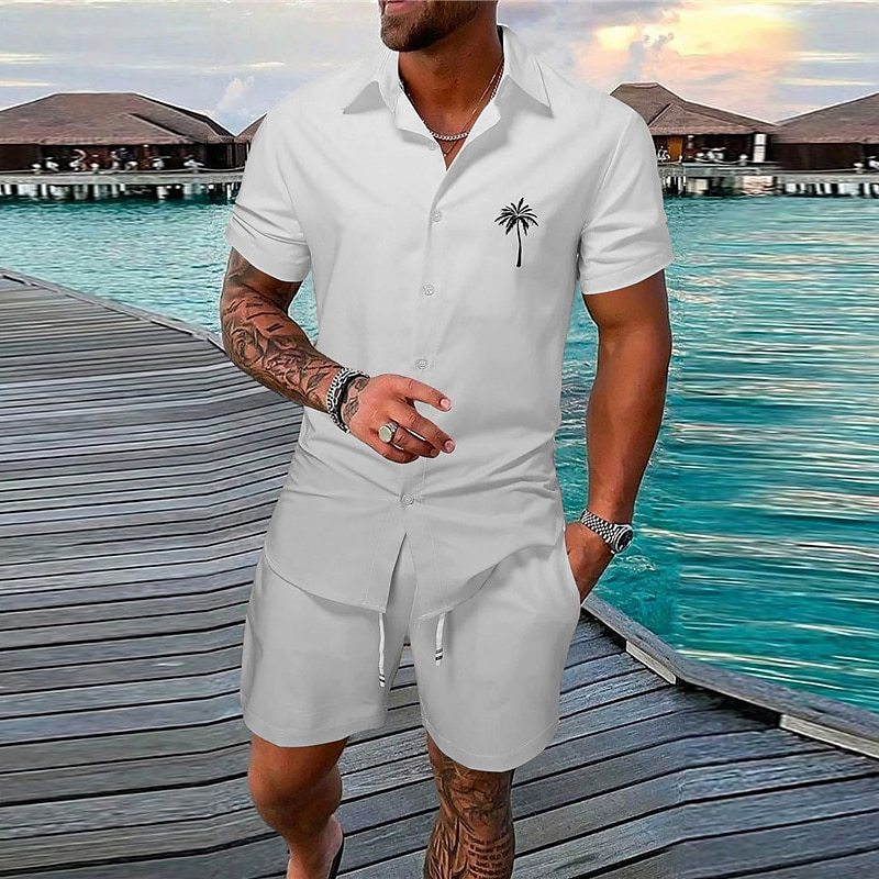 Men’s Gradient 3D Print Two-Piece Summer Outfit