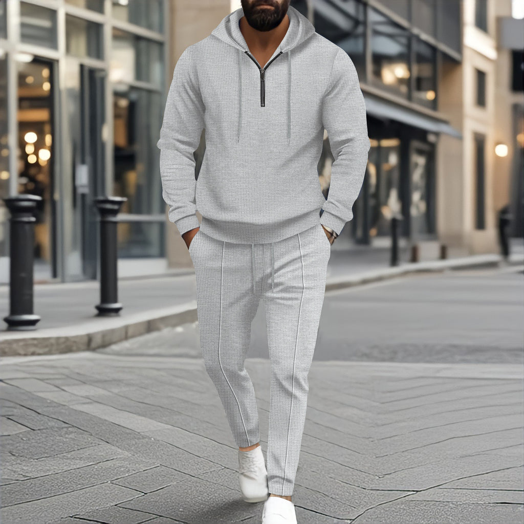 Men’s Waffle Hooded Long Sleeve Two-Piece Set