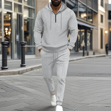 Men’s Waffle Hooded Long Sleeve Two-Piece Set