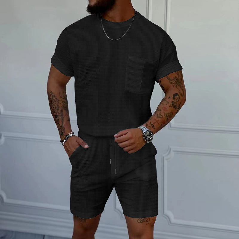 Waffle Summer Casual Shorts Set for Men