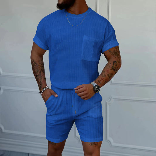 Waffle Summer Casual Shorts Set for Men