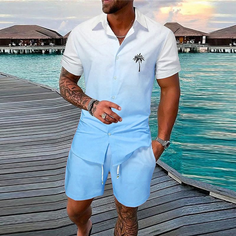 Men’s Gradient 3D Print Two-Piece Summer Outfit