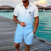 Men’s Gradient 3D Print Two-Piece Summer Outfit