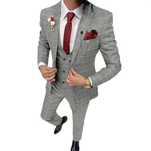 Men’s Classic Lattice Pattern Three-Piece Suit