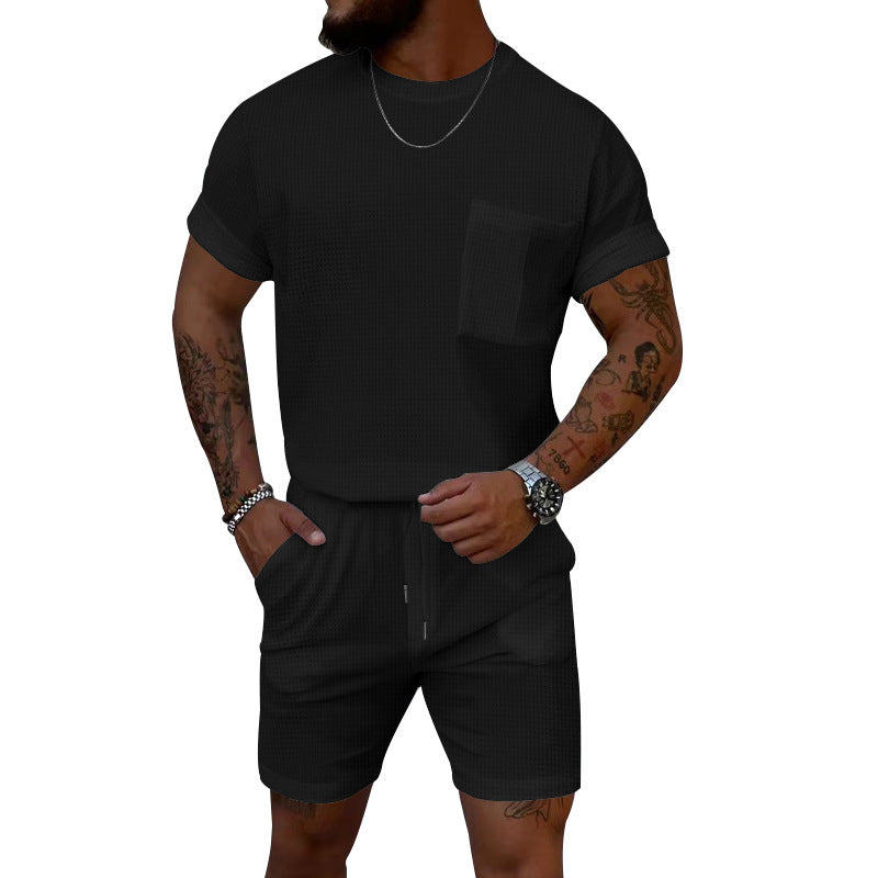 Waffle Summer Casual Shorts Set for Men