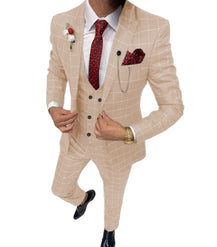 Men’s Classic Lattice Pattern Three-Piece Suit