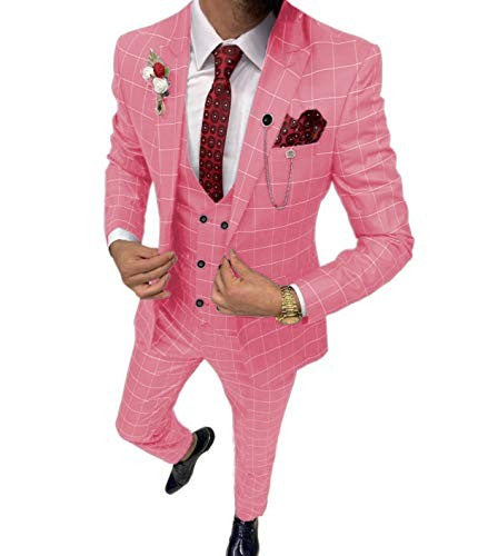 Men’s Classic Lattice Pattern Three-Piece Suit