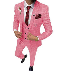 Men’s Classic Lattice Pattern Three-Piece Suit