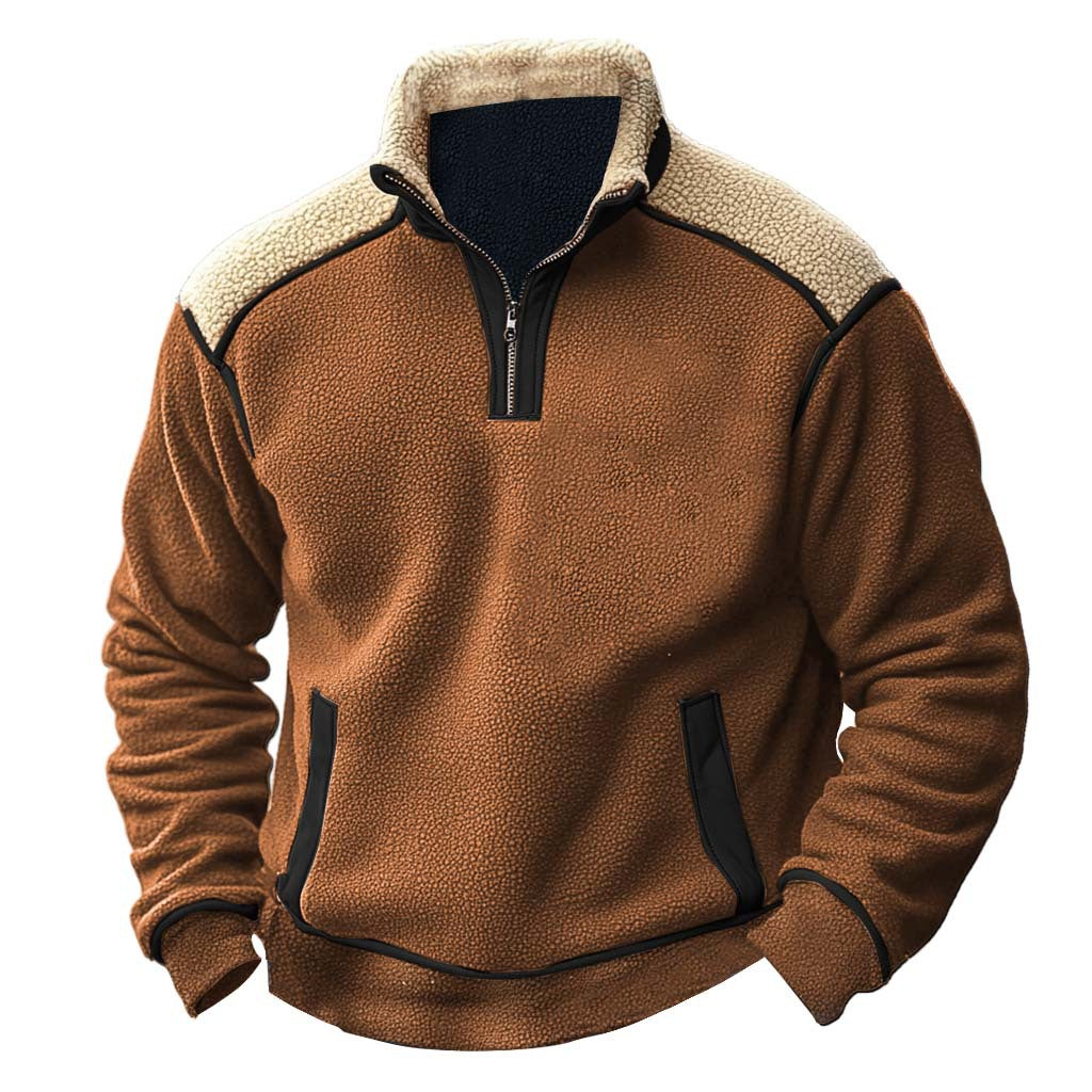 Men’s Color Stitching Stand-Collar Sweater