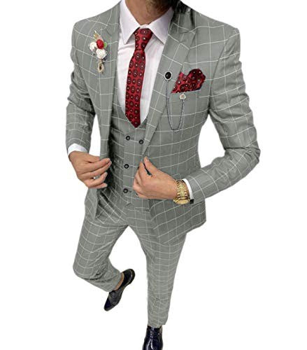 Men’s Classic Lattice Pattern Three-Piece Suit
