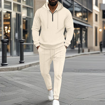 Men’s Waffle Hooded Long Sleeve Two-Piece Set
