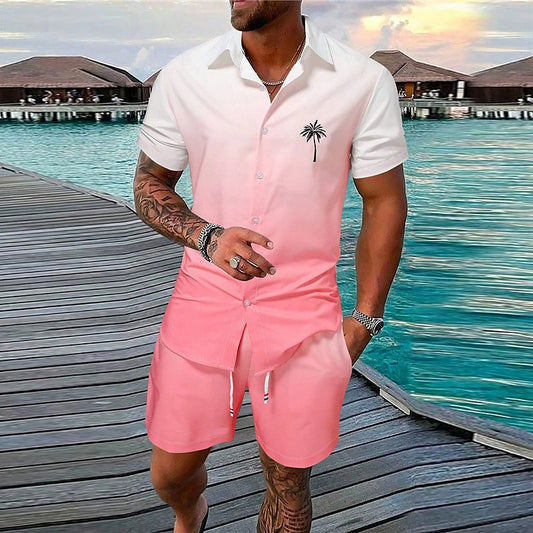 Men’s Gradient 3D Print Two-Piece Summer Outfit