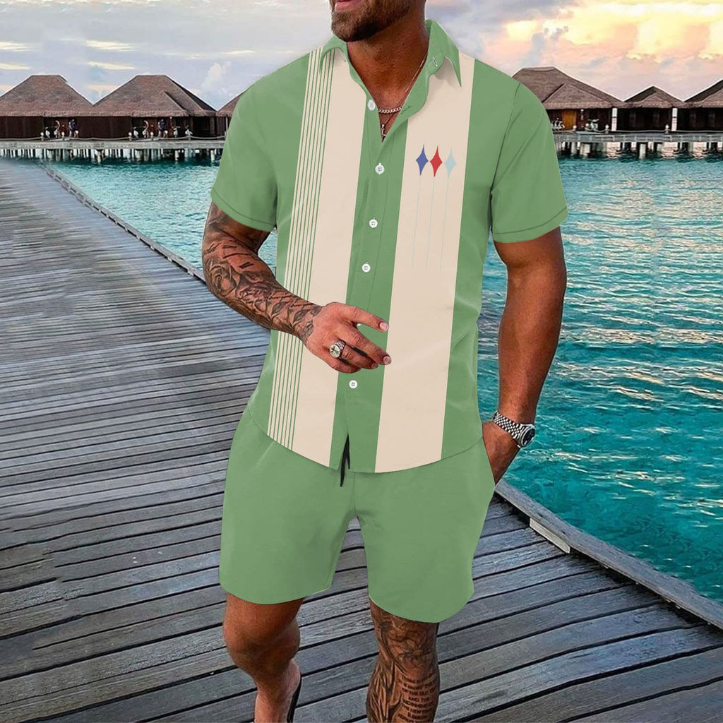 Men’s Gradient 3D Print Two-Piece Summer Outfit