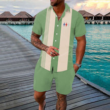 Men’s Gradient 3D Print Two-Piece Summer Outfit
