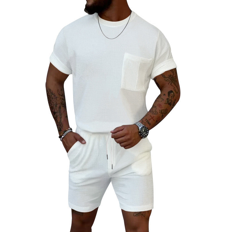 Waffle Summer Casual Shorts Set for Men