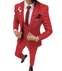 Men’s Classic Lattice Pattern Three-Piece Suit