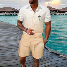 Men’s Gradient 3D Print Two-Piece Summer Outfit