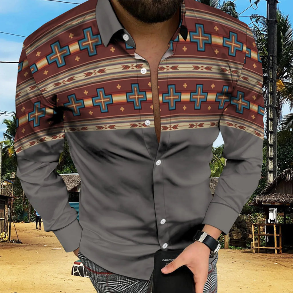 Men’s Aztec Print Casual Buttoned Shirt