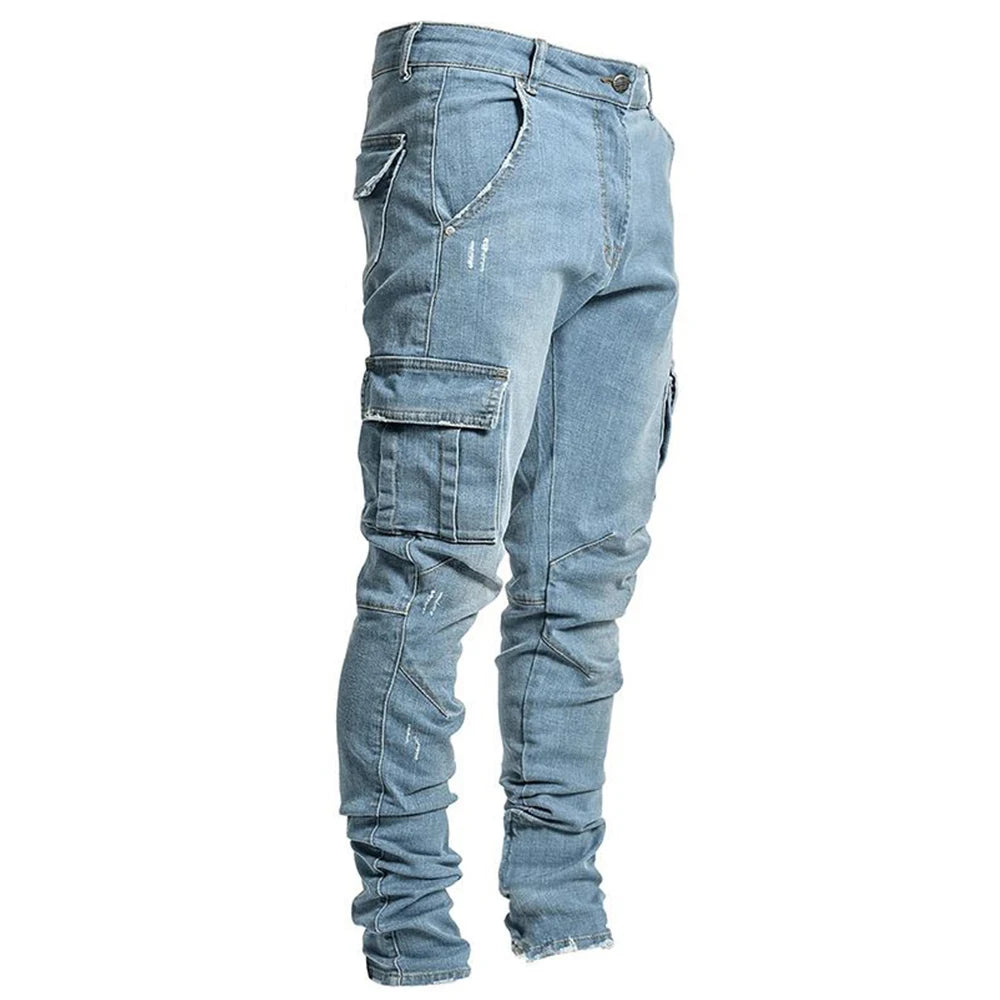 Men’s Street Elastic Cargo Jeans for Daily Wear