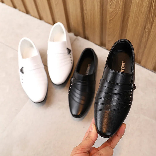 British Style Black & White Leather Shoes for Kids