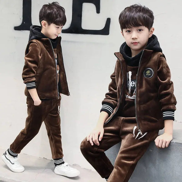 2025 winter Boys tracksuit Autumn Toddler Teenager Clothes tiger velvet jacket + Sweater + Pant Children Kids 8 9 10 11 12 year
