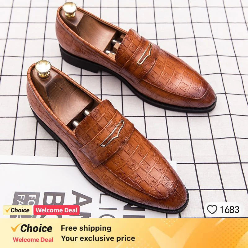 Men’s Crocodile Skin Textured Leather Shoes