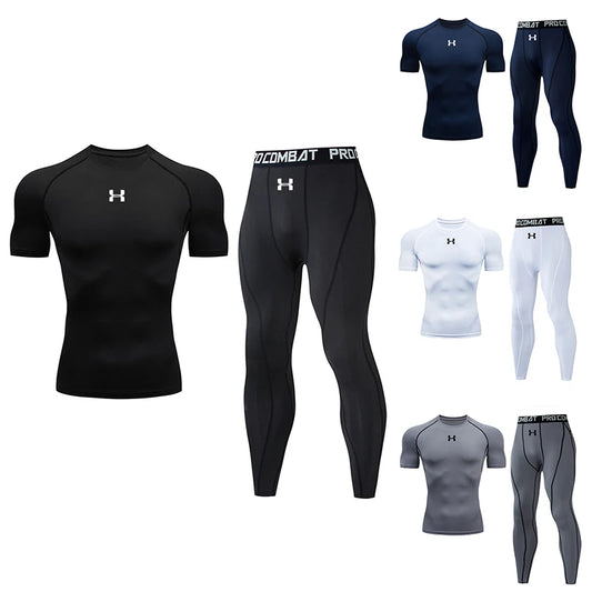 2pcs Men's Compression Sportswear Suit Gym Tight Yoga Sets Workout Jogging MMA Fitness Sports shirt+Pants Tracksuit Running Set