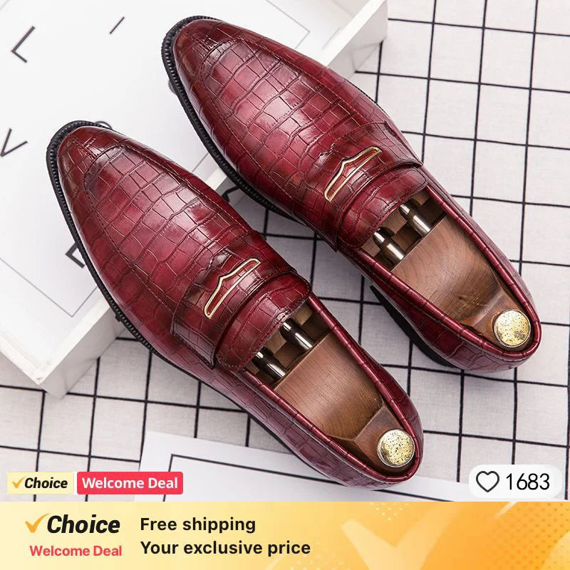 Men’s Crocodile Skin Textured Leather Shoes