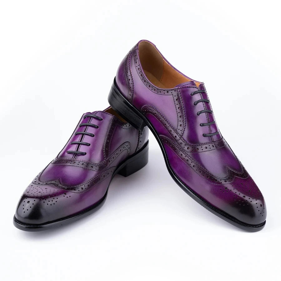 Purple Leather Oxford Shoes for Men