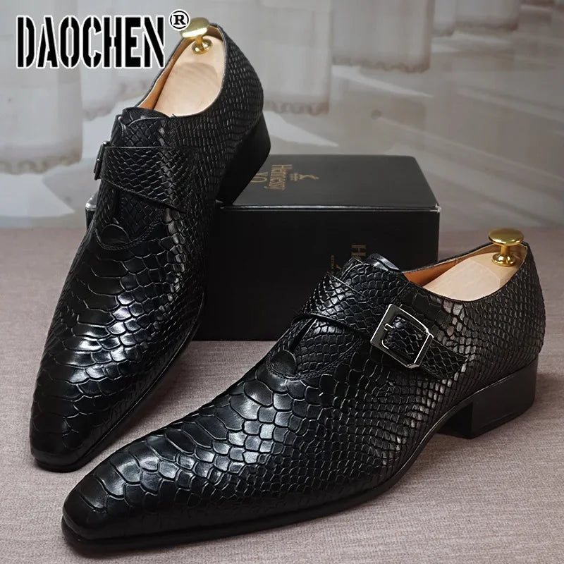 Men’s Snake Print Black & Brown Leather Loafers