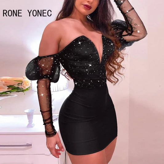 Women’s Sexy Black V-Neck Party Dress