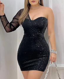Women’s One-Shoulder Sequin Mini Dress