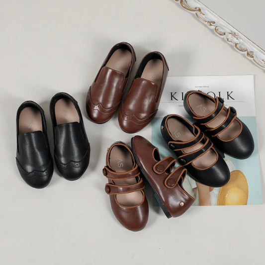 Children’s Premium Brown & Black Leather Shoes