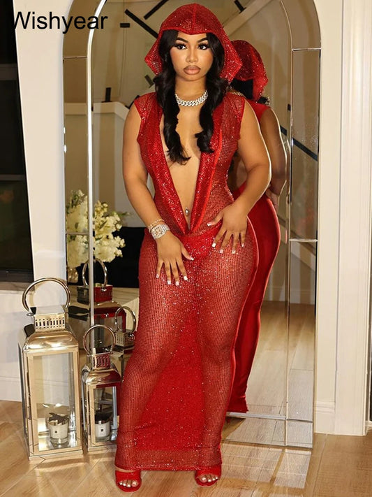 Women’s Luxury Red Hooded Birthday Dress