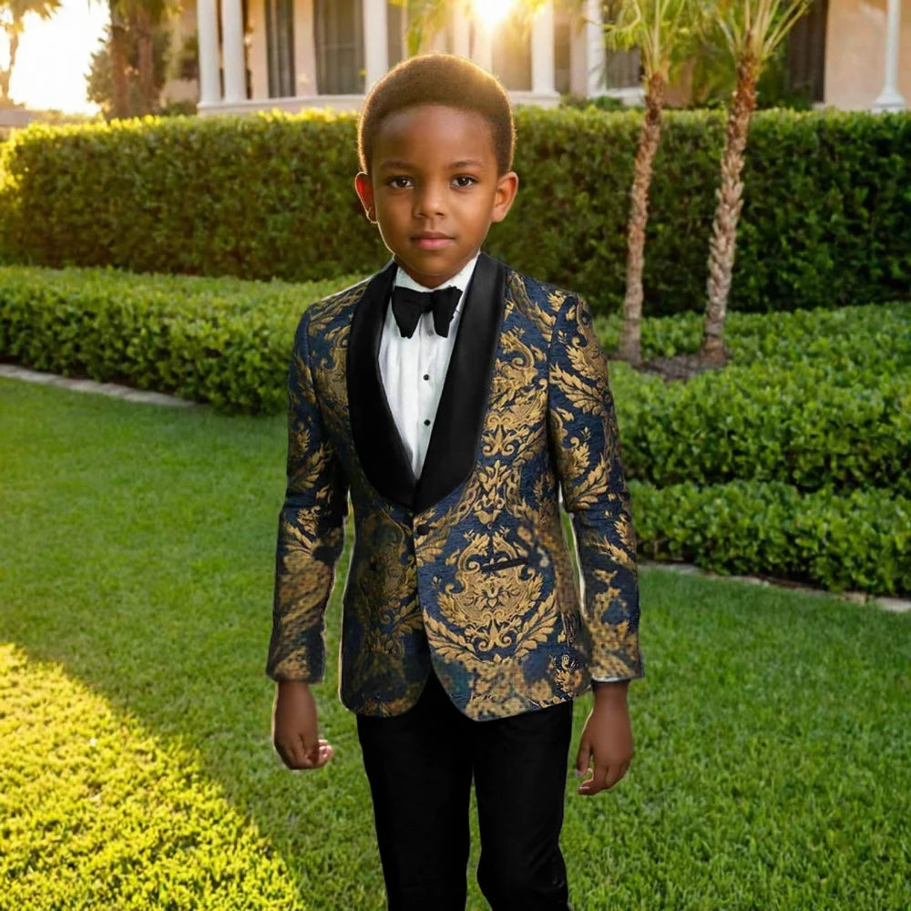 Boys’ Unique Gold Floral Pattern Suit