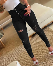 High-Waist Thick Denim Pencil Pants