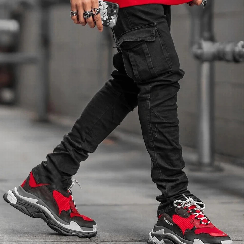 Men’s Street Elastic Cargo Jeans for Daily Wear