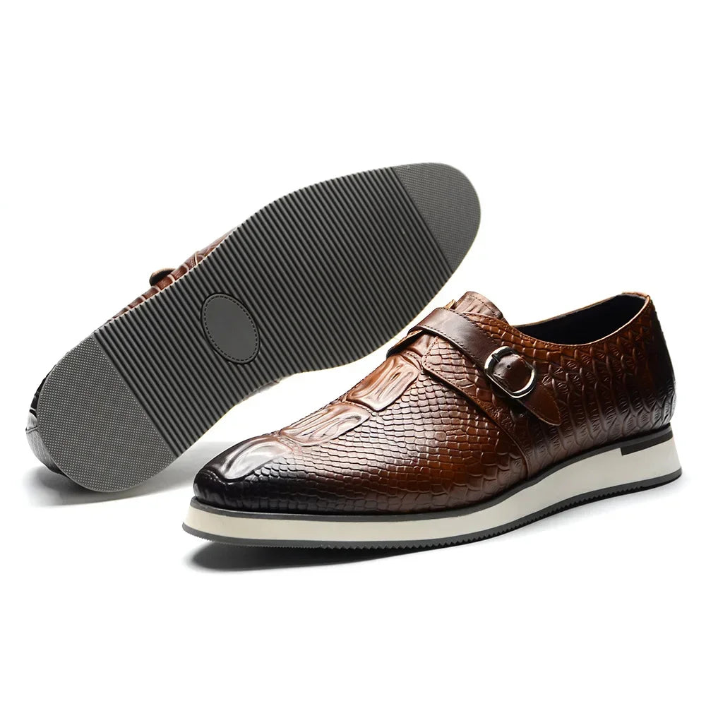 Men’s crocodile print monk strap design Leather Shoes